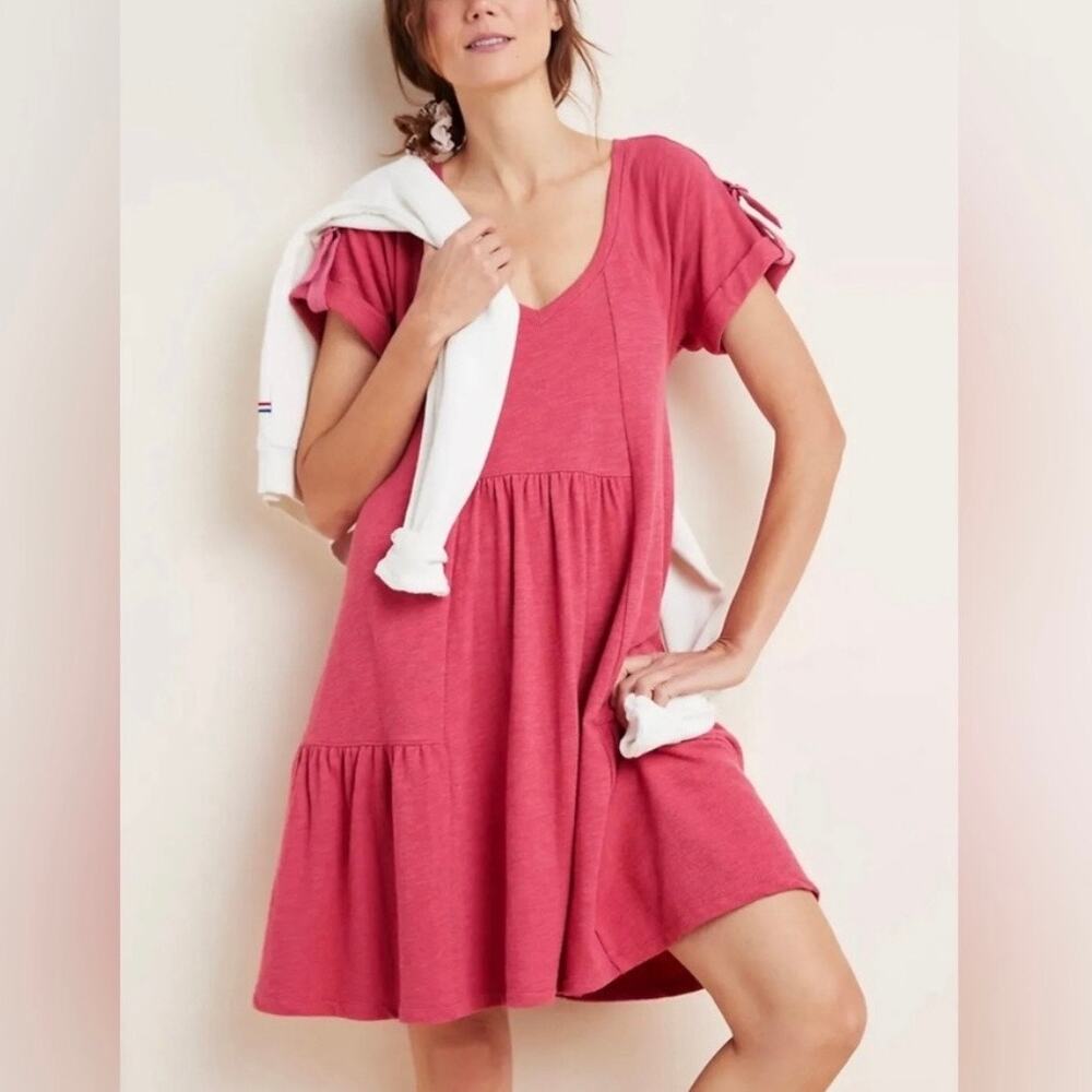 Saturday Sunday x Anthropologie Pink Kathie Flounced Mini Dress Small